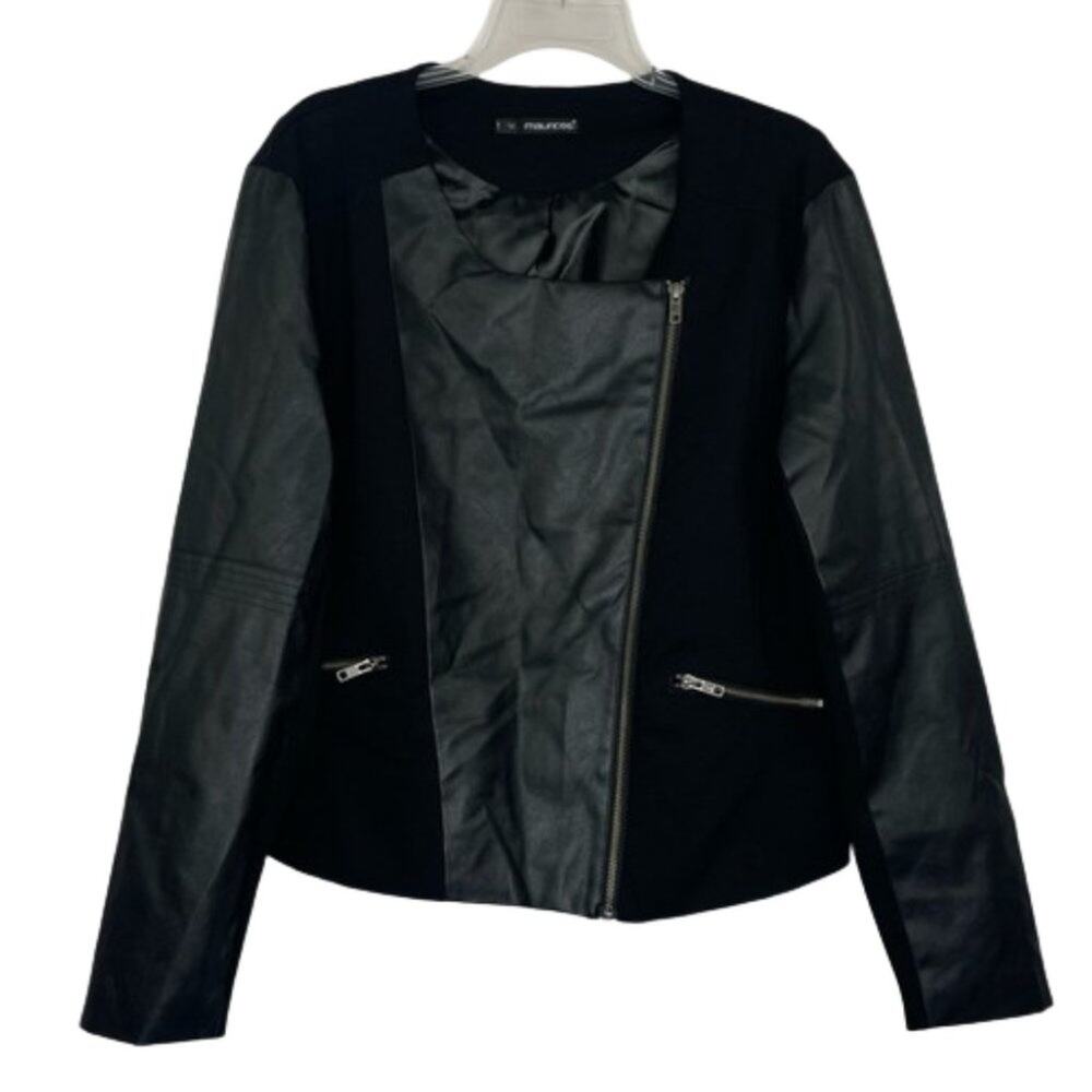 Maurice black moto faux leather blazer jacket asymmetrical zipper size 1